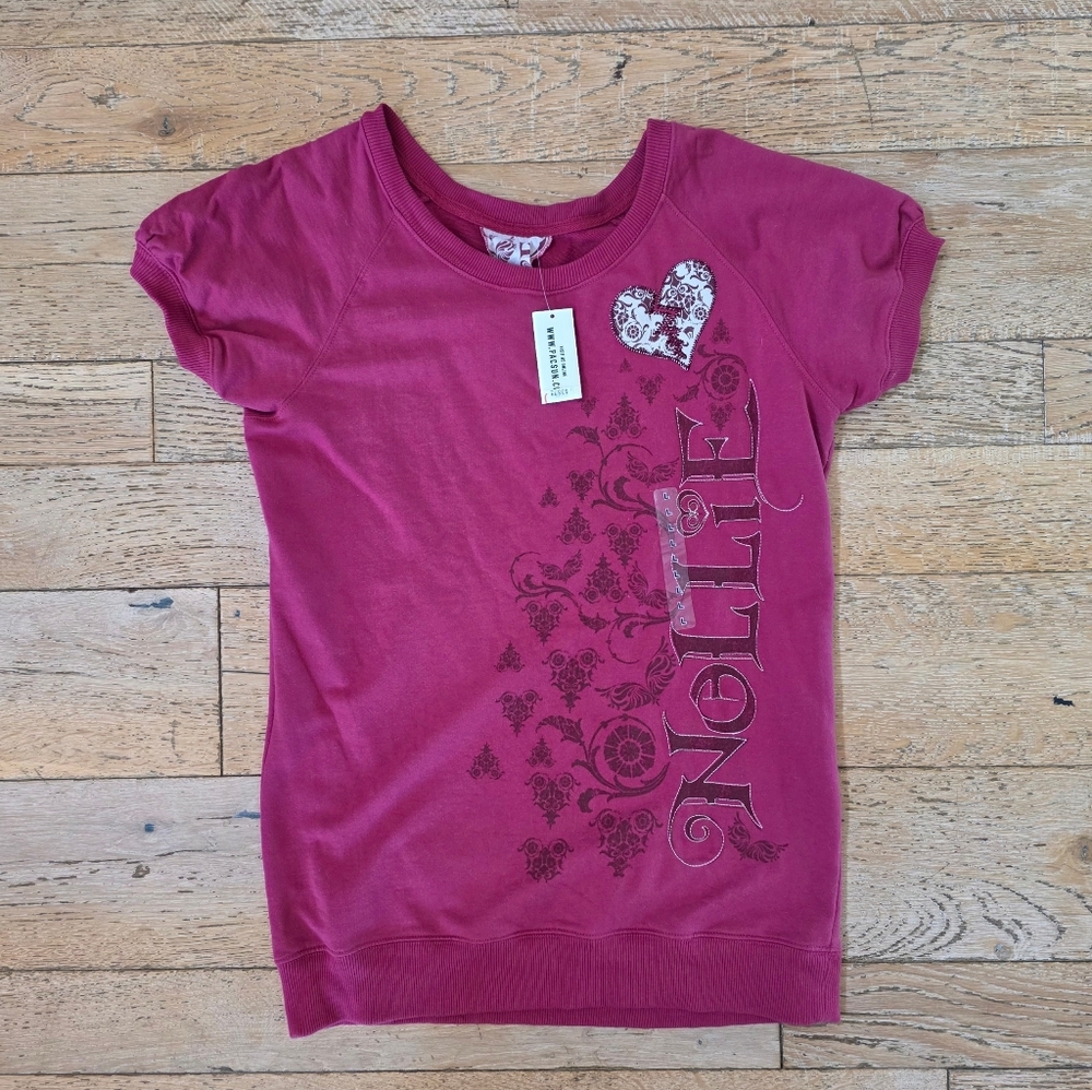 y2k Nollie PacSun Pink Cotton Graphic Sweatshirt 2000's skatergirl surfer heart